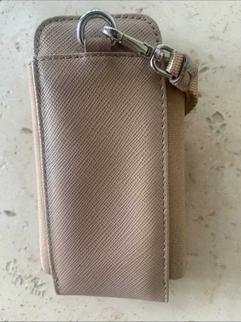 Prada Taupe Saffiano Phone Pouch with Strap Authentic